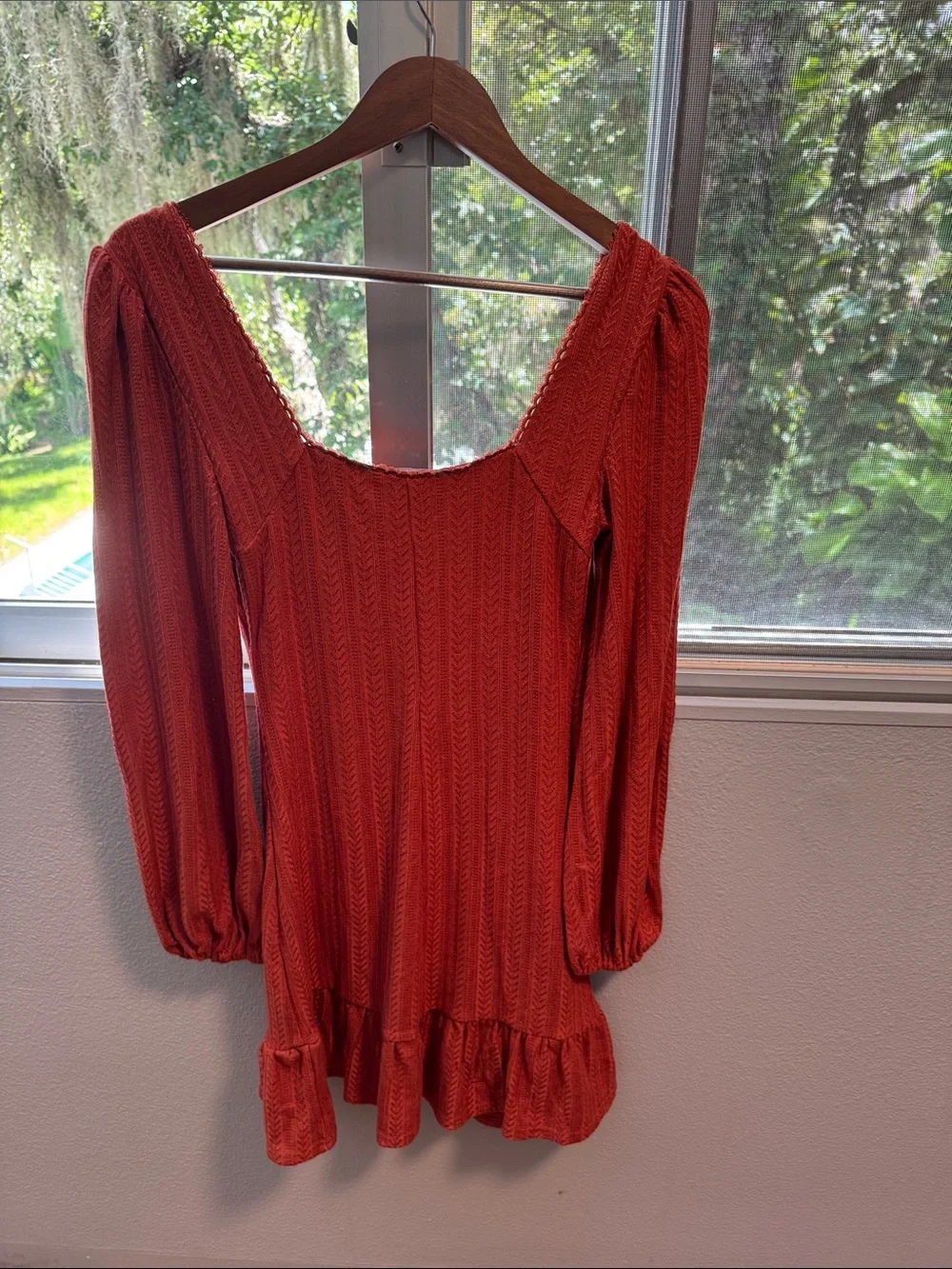 Lulu's Rust Red Long Sleeve Button-Front Mini Dress